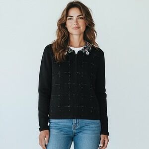 Marisa Christina Christmas Sweater 2003 Black Ramie Cotton Medium‎ Beaded Jacket